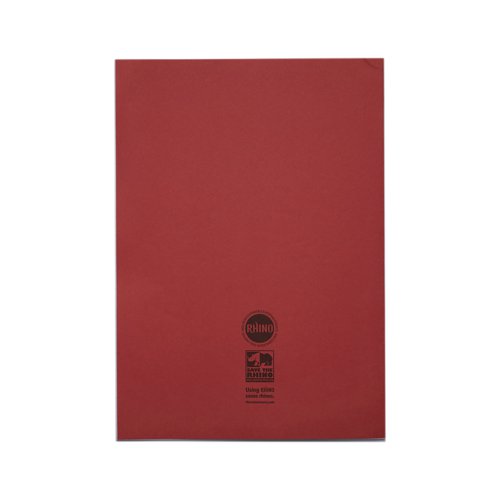 Rhino Exercise Book 8mm Ruled with Margin 80 Pages A4+ Red (Pack of 50) VDU080-200-4