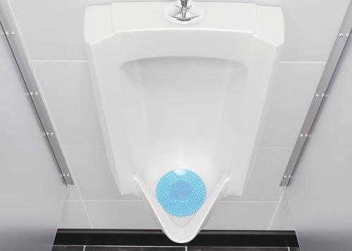 P-Screen triple action urinal mat. With an active central core which contains naturally occuring bacteria which produces enzymes to degrade organic matter and eliminate bad smells. With bubbles and bristles to reduce splashback and allows for water drainage. Made from EVA which is made from recyclable material and can be recycled. Up to 60 days of citrus mango fragrance. VOC exempt.