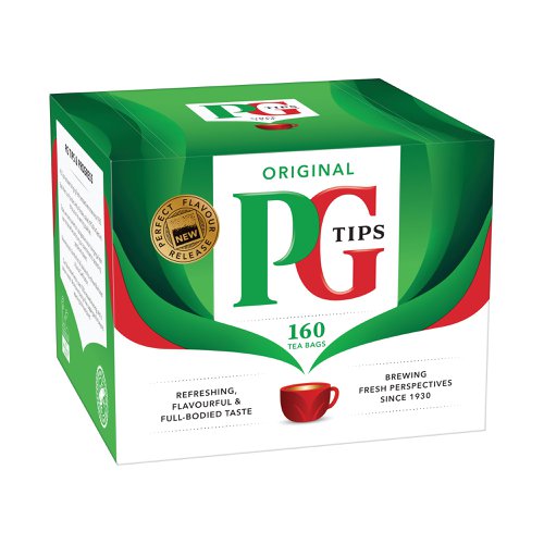 Enjoy a refreshing, flavourful and full-bodied cup of tea with these black tea bags from PG Tips. Simply infuse for 1 - 2 minutes and enjoy black, or with a splash of milk for a delicious cup of tea, any time of the day. This pack contains a box of 160 tea bags.