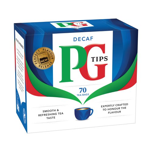 Enjoy a smooth, balanced cup of tea with these decaffeinated black tea bags from PG Tips. Simply infuse for 1 - 2 minutes and enjoy black, or with a splash of milk for a delicious cup of tea, any time of the day. This pack contains a box of 70 tea bags.