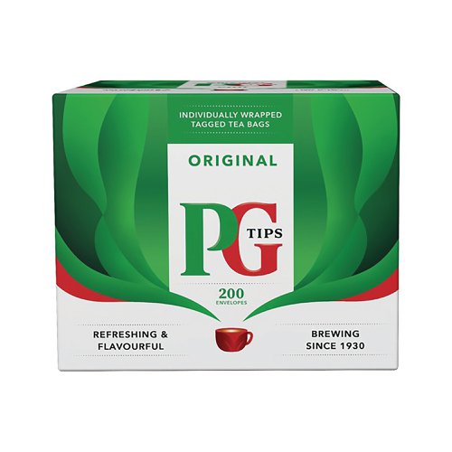 These PG Tips tea bags in individually wrapped envelopes offer the hygienic solution and reassurance for consumers in relation to the spread of germs. Giving a fresh taste every time, each tagged tea bag provides just the right amount for a single cup. Supplied in a box of 200 individually wrapped envelopes, they are ideal for caterers and shared staff kitchens.