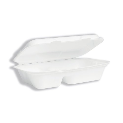 Vegware Bagasse Takeaway Box 2 Compartment 9x6 inch White (Pack of 200) B002 | vegware