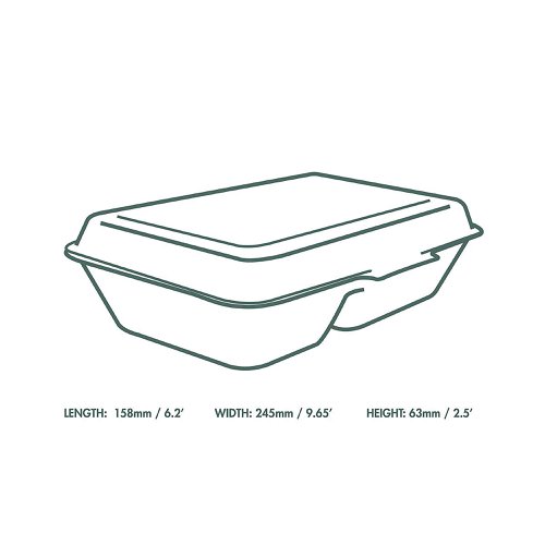 Vegware Bagasse Takeaway Box 2 Compartment 9x6 inch White (Pack of 200) B002 | vegware