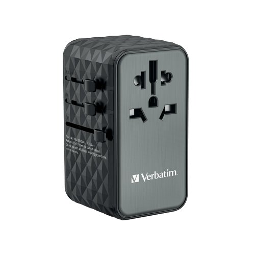 Verbatim UTA-06 GaN III Universal Travel Adapter 2x USB-C PD 100W + QC4+/2x USB-A QC 3.0 Black 32121