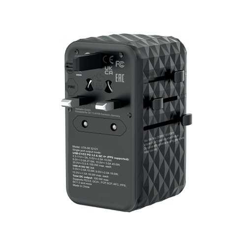 Verbatim UTA-06 GaN III Universal Travel Adapter 2x USB-C PD 100W + QC4+/2x USB-A QC 3.0 Black 32121