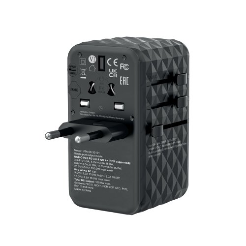 Verbatim UTA-06 GaN III Universal Travel Adapter 2x USB-C PD 100W + QC4+/2x USB-A QC 3.0 Black 32121