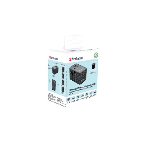 Verbatim UTA-06 GaN III Universal Travel Adapter 2x USB-C PD 100W + QC4+/2x USB-A QC 3.0 Black 32121