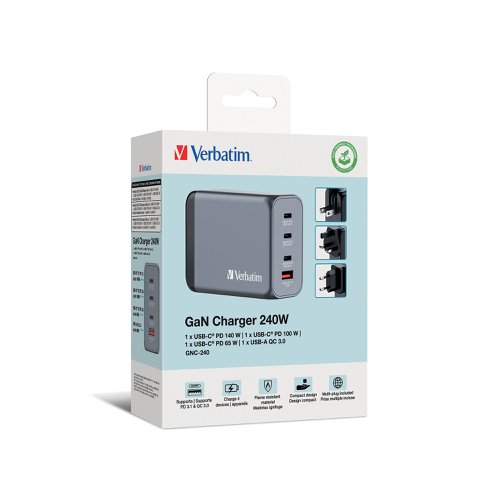 Verbatim GNC-240 GaN 240W 4 Port Charger 32205