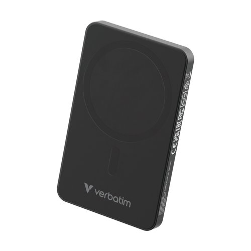 VM32225 | The Verbatim Charge 'n' Go Power Bank delivers dependable, high-capacity charging for your devices. Perfect for those on the move, it provides enough power to charge multiple devices, keeping you connected during long days, business trips, or outdoor adventures. With a lightweight yet durable design, this power bank is built for those who need uninterrupted energy. It offers versatile dual charging options. Enjoy fast 15W magnetic wireless charging for MagSafe iPhones and Android devices and wired charging of up to 20W via USB-C PD. Whether you're working, commuting, or exploring, this power bank ensures your devices are charged quickly and efficiently.