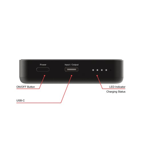 VM32227 | The Verbatim Charge 'n' Go Power Bank delivers dependable, high-capacity charging for your devices. Perfect for those on the move, it provides enough power to charge multiple devices, keeping you connected during long days, business trips, or outdoor adventures. With a lightweight yet durable design, this power bank is built for those who need uninterrupted energy. It offers versatile dual charging options. Enjoy fast 15W magnetic wireless charging for MagSafe iPhones and Android devices and wired charging of up to 20W via USB-C PD. Whether you're working, commuting, or exploring, this power bank ensures your devices are charged quickly and efficiently.