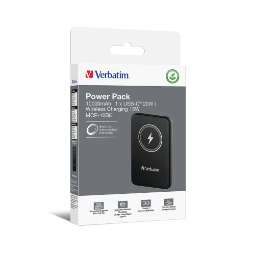 Verbatim Charge n Go Power Bank Magnetic Wireless Charging 10000mAh Black 32245