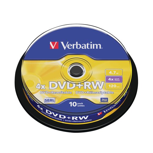 Verbatim DVD+RW Non-Printable 4x 4.7GB (Pack of 10) 43488