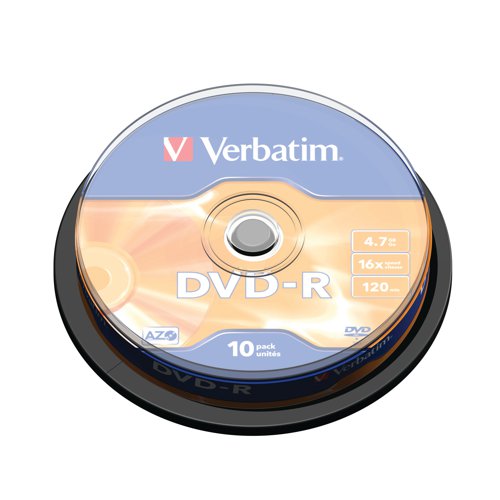 Verbatim DVD-R 16x Branded Silver Spindle of 10 Discs - 43523