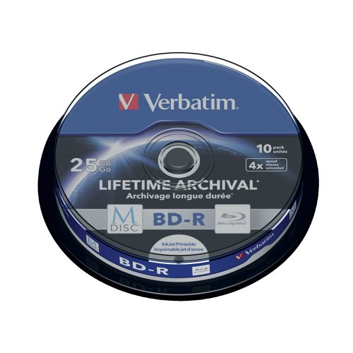 VM38250 | The revolutionary M-Disc is a format designed to last centuries, making it perfect for reliable lifetime archiving. Unlike traditional disc formats, these Blu-ray M-Discs have an expected mean lifetime of 1,332 years - ideal for family photos, videos or important business data. They can be written to and read by most current Blu-ray drives.