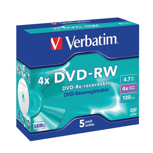 VM43285 | You can record and re-record on these high capacity DVD-RW discs from Verbatim. Ideal for backing up files, storing music or creating home videos, you can store up to 4.7GB of data on one DVD disc. These discs are re-useable so if you no longer need to keep the data, simply erase it and re-write new data via your computer.