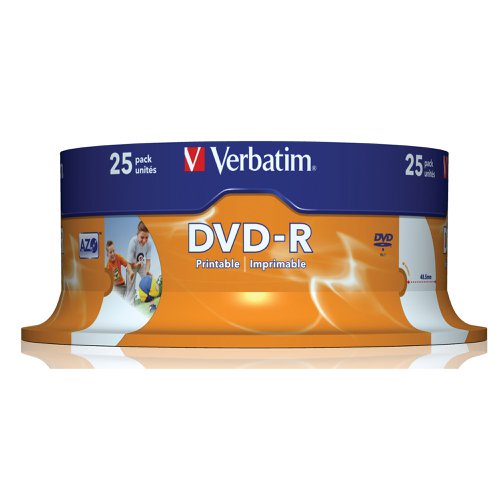 Verbatim DVD-R Spindle 16x 4.7GB (Pack of 25) 43489 Printable