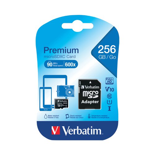 The Verbatim Premium Micro SDXC Card are designed especially for mobile phones, this tiny memory card consumes very little power, therefore preserving the battery life of your mobile phone. It can also be used in GPS devices, MP3 players, digital cameras and PDA's. Verbatim microSD memory cards are compatible with all devices that have an SDHC/SDXC slot when used with the SD adaptor. All cards contain the latest copyright management technology to ensure legal transfer of digital assets (pictures, movies, music etc.) over computer networks for personal use. The Class 10 specification indicates a minimum data transfer speed of 10MB/Sec.