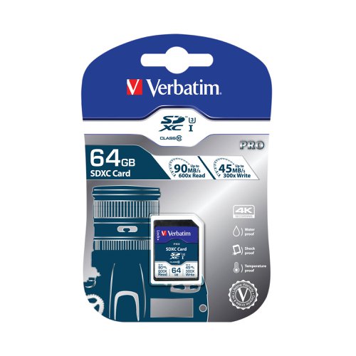 Verbatim Pro SDXC 64Gb Memory Card Class 10 UHS-I U3 47022