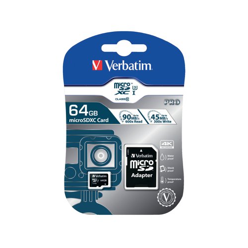 Verbatim Pro Micro SDXC Memory Card Class 10 UHS-I U3 64GB 47042