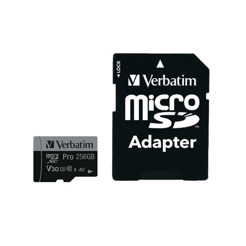 Verbatim Pro U3 Micro SDXC Memory Card 256GB with SD Adapter 47045