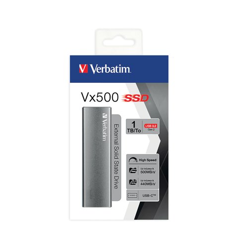 Verbatim Vx500 External Solid State Drive USB 3.2 Gen 2 1TB 47444 Solid State Drives VM47444