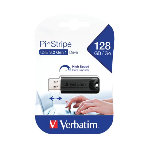 Verbatim Black Pinstripe 128GB USB 3.0 Flash Drive 49319