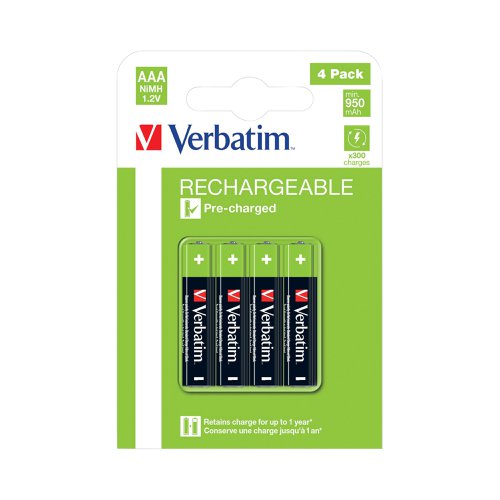 Verbatim AAA Rechargeable Batteries (Pack of 4) 49514 Rechargeable Batteries VM49514