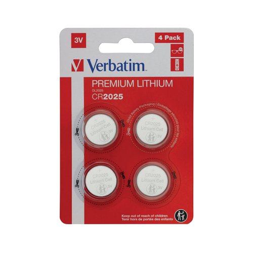 Verbatim CR2025 3V Premium Lithium Battery (Pack of 4) 49532