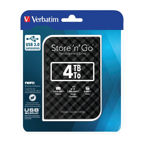 Verbatim Store n Go Gen 2 Portable HDD 4TB Black 53223 | Verbatim