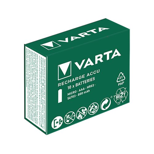 Varta Rechargeable Batteries AAA 800mAh (Pack of 10) 56703101111 | Varta