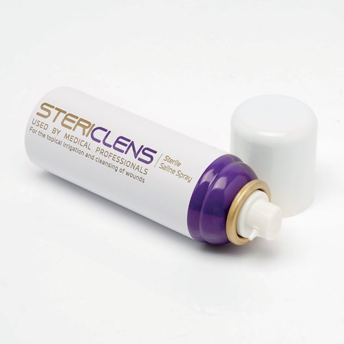 Stericlens is a versatile topical irrigation and wound cleansing system. Its narrow spray is designed to help precisely remove debris and bacterial matter without touching the wound. Stericlens is designed to remain sterile even once used, and last longer than normal wound cleansing products, while reducing waste. Spray over the area being treated from a distance of 10 to 12cm to thoroughly irrigate and cleanse it.