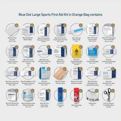 Blue Dot Premium Advanced Sports First Aid Kit in Orange Bag Large 300003PPVOW