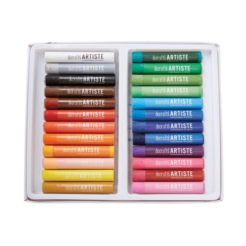 WD07338 | Combining quality with ease-of-use and accessibility, Artiste is the smart choice for those new to art and the more experienced alike. Offering an expanding range of affordable art supplies, the Artiste range is used by many artists and crafters. These water-soluble oil pastels work with a wet paint brush for a wash-out effect or on their own for oil paintings drawings and colouring. Suitable for use on black or white paper, they come out with colour vibrancy and high pigmentation. Supplied in a box of 24 pastels, providing optimal coverage and extremely vivid colours.