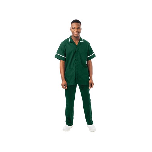 Work in Style PHILZ Male Healthcare Tunic Bottle Green with White Trim Size 50 inch PHILZBOTTWHIT50