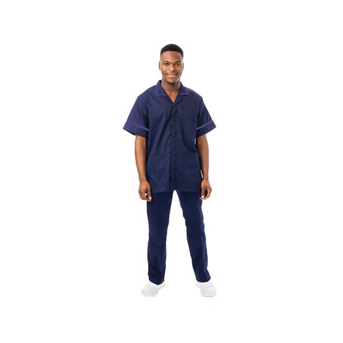 Work in Style PHILZ Male Healthcare Tunic Navy with Purple Trim Size 42 inch PHILZNAVYPURP42