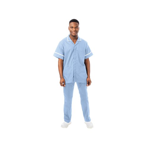 Work in Style PHILZ Male Healthcare Tunic Sky with White trim Size 44 inch PHILZSKYYWHIT44
