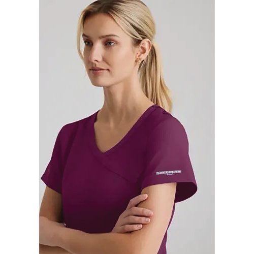 Skechers Womens V-Neck Scrub Top Wine L SK102/WINE/L