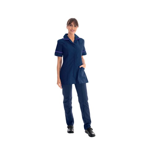 Work in Style Female Nursing Tunic Navy with Purple Trim 40 Inch DVDTR/NAV/PUR/40