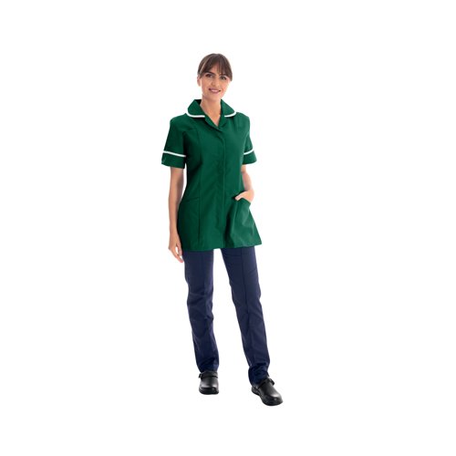 Work in Style Female Nursing Tunic Bottle Green with White Trim 36 Inch DVDTR/BOT/WHT/36