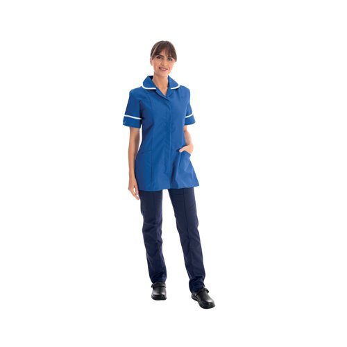 Work in Style Female Nursing Tunic Bugatti Blue with White Trim 32 Inch DVDTR/BUG/WHT/32