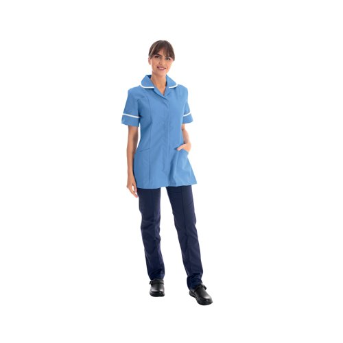 Work in Style Female Nursing Tunic Hospital Blue with White Trim 34 Inch DVDTR/HOS/WHT/34