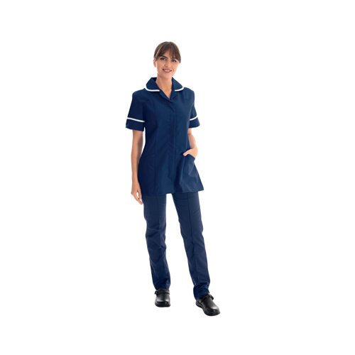 Work in Style Female Nursing Tunic Navy with White Trim 52 Inch DVDTR/NAV/WHT/52