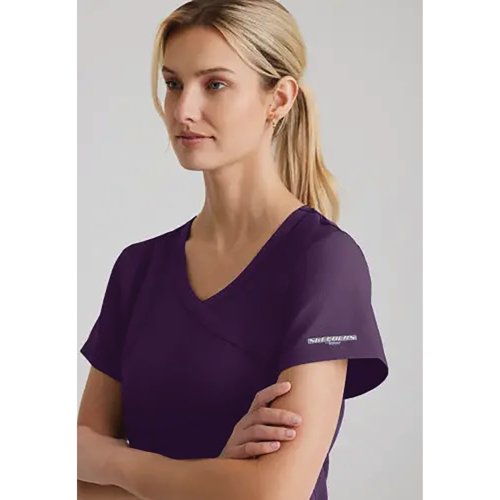Skechers Womens V-Neck Scrub Top Eggplant L SK102/EGGP/L