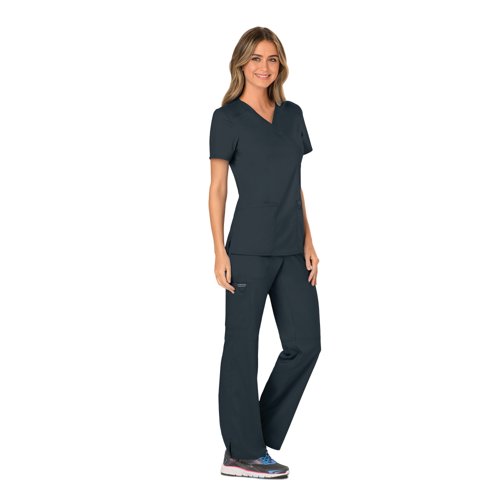 Cherokee Revolution Mock Wrap Top Pewter S CHWW610/PEWT/S