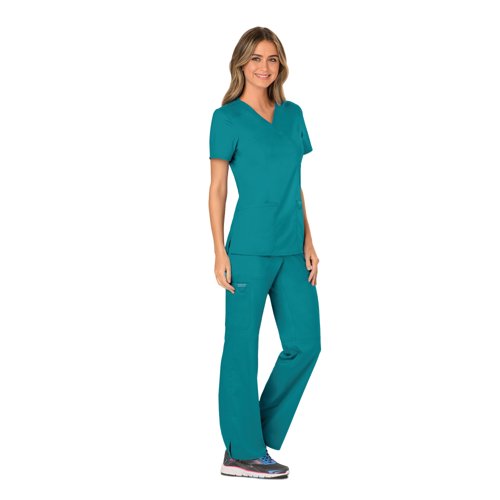 Cherokee Revolution Mock Wrap Top Teal Blue L CHWW610/TEAL/L