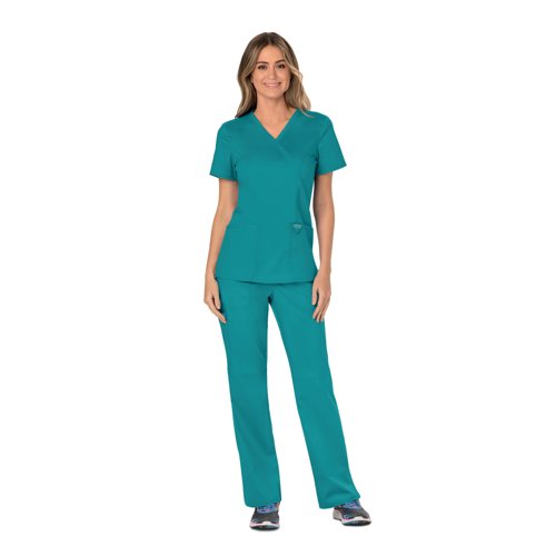 Cherokee WW610 Revolution Mock Wrap Top Teal Blue XS CHWW610/TEAL/XS