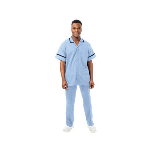 Work in Style PHILZ Male Healthcare Tunic Sky with Navy trim Size 42 inch PHILZSKYYNAVY42