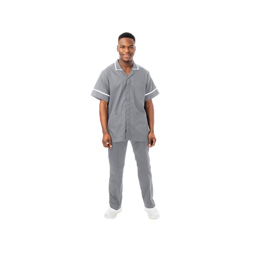 Work in Style PHILZ Male Healthcare Tunic Storm Grey with White Trim Size 50 inch PHILZSTORWHIT50