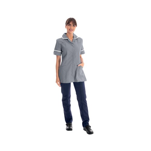 Work in Style Female Nursing Tunic Storm Grey with White Trim 46 Inch DVDTR/STO/WHT/46
