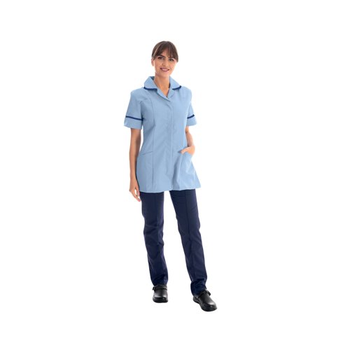Work in Style Female Nursing Tunic Storm Grey with White Trim 48 Inch DVDTR/STO/WHT/48